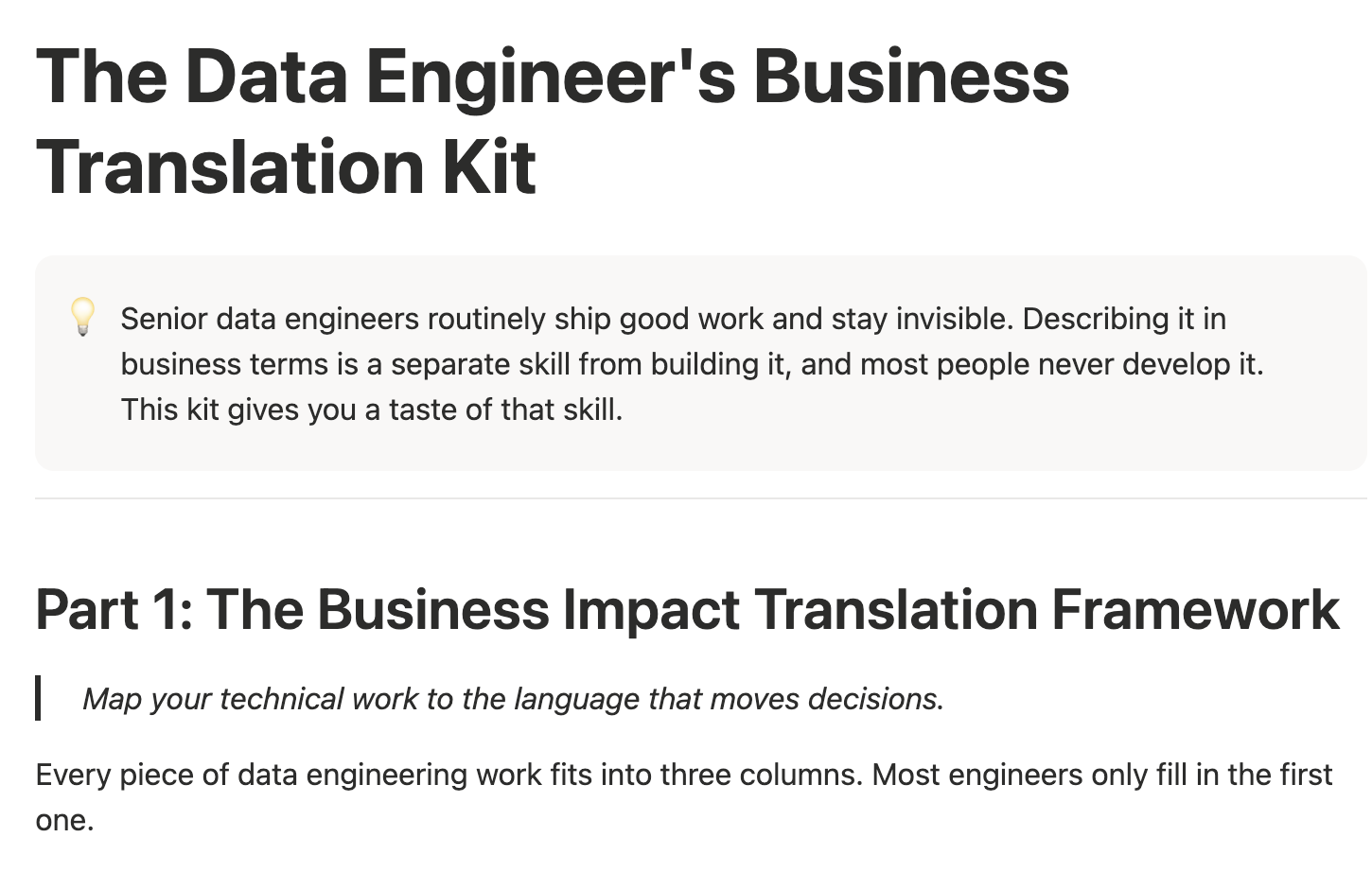 The Data Engineer's Business Translation Kit